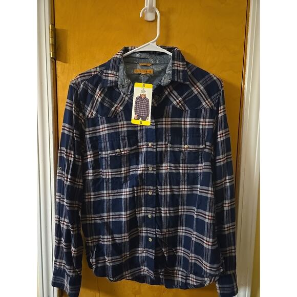 Jachs Girlfriend NWT Roll Tab LS Snap Up Blue Flannel Sz Small Warm Cozy - Picture 5 of 5